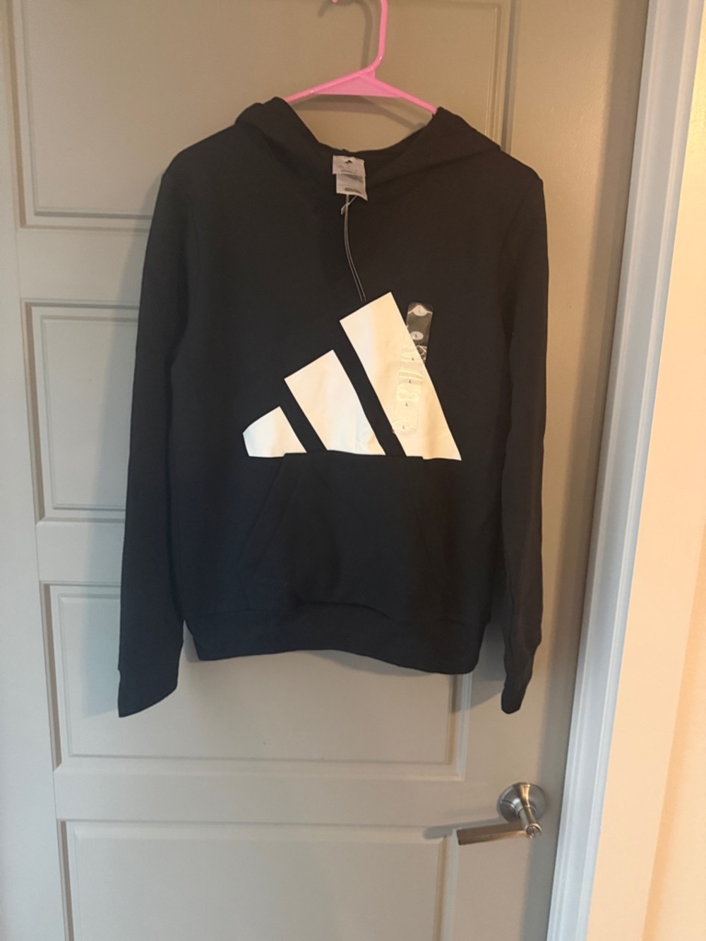 NWT Adidas Black Hoodie with White Trefoil-style Logo